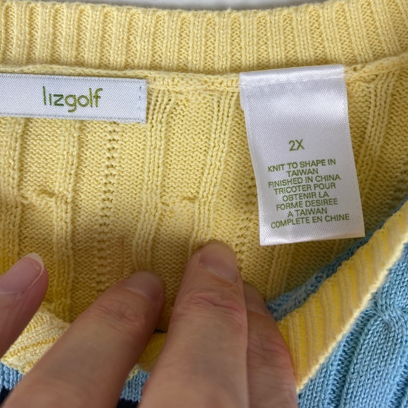 Liz golf Plus Size 2X Knit V-Neck Sweater Striped Cotton NWOT - Picture 8 of 12